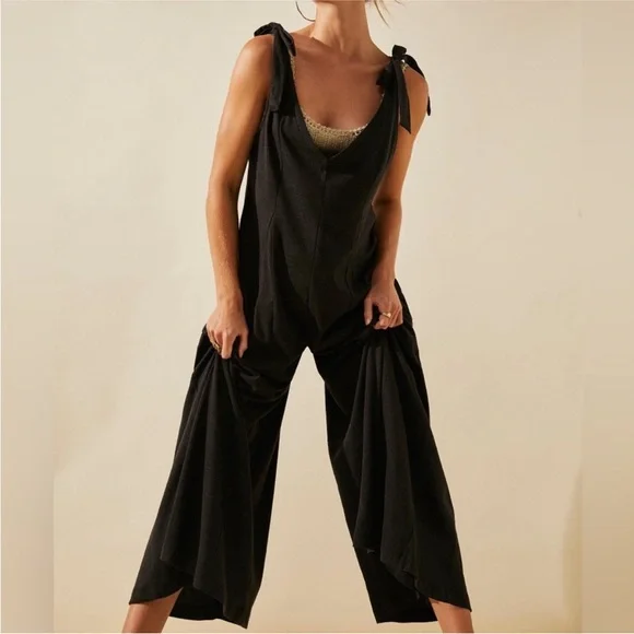 New Free People Beach Alice One-piece Jumpsuit Flare Leg Tie Straps Char… - Picture 2 of 6